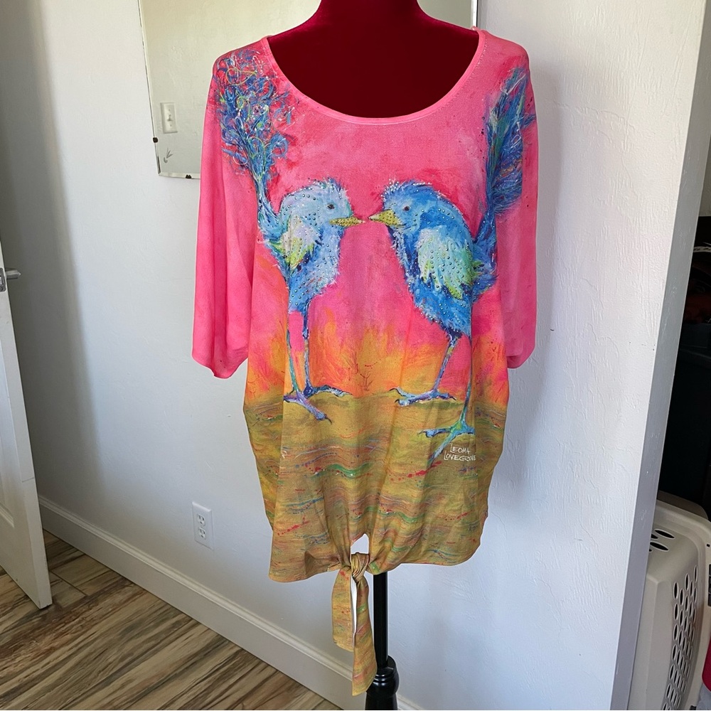 Leoma Lovegrove Top Beautiful Blue Birds! Size XL